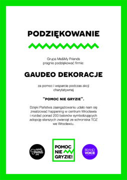 Podziękowania dla Gaudeo za pomoc w akcji Pomoc nie Gryzie