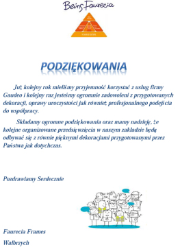 Podziękowania dla firmy Gaudeo po wykonaniu dekoracji balonowej.